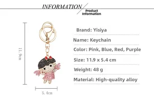 Spécifications de taille pour le porte-clés ange en strass rose avec fermoir mousqueton