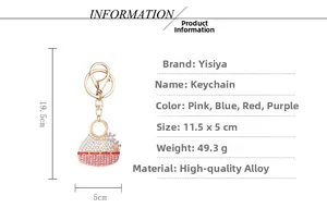 Detailed size specifications for the flower bag keychain with pink and white rhinestones