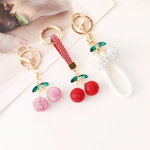 Lot de porte-clés cerise en cristal scintillant avec lanière en cuir rose, rouge et blanc