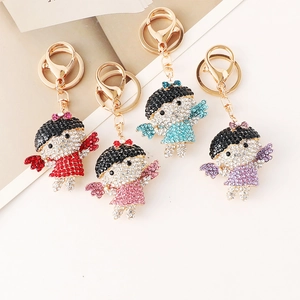 Porte-clés Mignon en Strass Ange pour Femmes Ailes Nœud Pendentif de Sac en Alliage de Zinc Anneau de Clé Cadeau