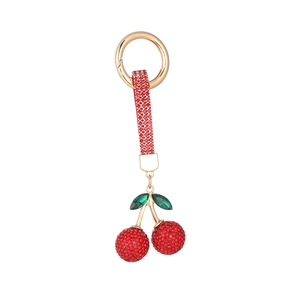 Porte-clés cerise 3D créatif avec strass rouges et verts pour décoration de sacs