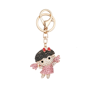 Porte-clés ange de dessin animé mignon avec strass roses et fermoir doré