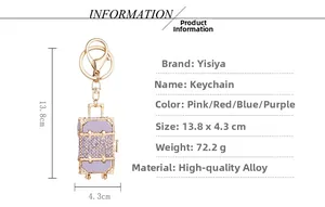 Detailed size specifications of the rhinestone suitcase keychain with purple crystal decor