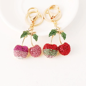 Sparkling Rhinestone Cherry Keychain Zinc Alloy Fruit Bag Pendant Elegant Crystal Cherry Keyring Gift For Women Accessories