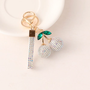Sparkling crystal cherry keychain with gold plated alloy clasp for handbags and car keys
