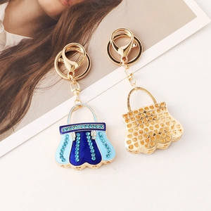 Exquisite enamel and crystal handbag keychains in gold-plated alloy with lobster clasp