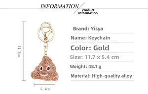 Spécifications de taille et poids du porte-clés émoji crotte en métal doré et strass