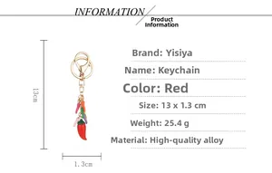 Detailed size parameters of the handmade red chili pepper keychain with golden clasp