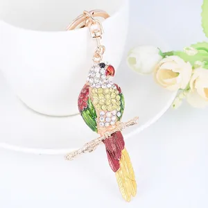 Porte-clés Perroquet en Alliage Mignon Avec Décoration en Strass Colorés Pendentif Oiseau Émaillé pour Charme de Sac Femme