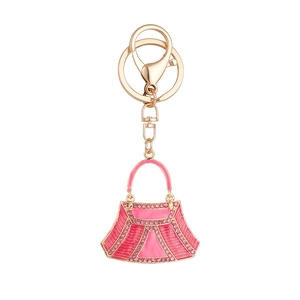 Pink rhinestone handbag keychain with gold alloy lobster clasp and sparkling crystals