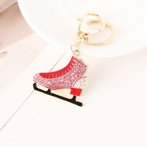 Elegant Alloy Rhinestone Enamel Ice Skate Keychain Skating Shoe Pendant Metal Bag Charms Key Ring Jewelry Gift For Women