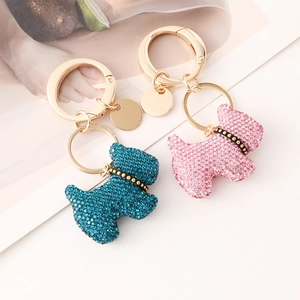 Luxury Rhinestone Scottie Dog Keychain Sparkling Resin Inlaid Puppy Bag Pendant For Women Creative Bling Animal Keyring Gift