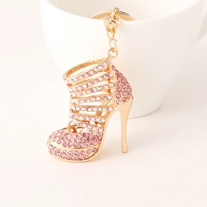 Luxury Rhinestone Hollow High Heel Shoe Keychain Gold Plated Alloy Keyring For Women Bag Charm Fashion Jewelry Gift