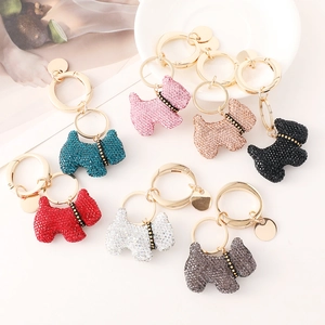 Sparkly rhinestone puppy keychains in seven vibrant colors for bags and accessories