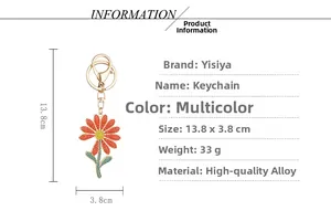 Detailed size specifications of the daisy flower keychain with colorful rhinestones