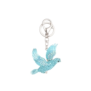 Exquisite light blue bird keychain with shimmering crystals and silver alloy clasp