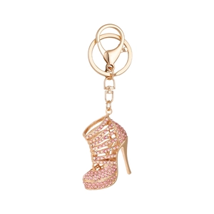 Pink rhinestone high heel shoe keychain with gold metal lobster clasp and ring