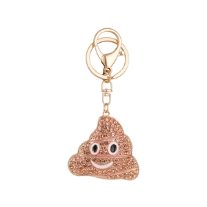 Porte-clés émoji crotte étincelant avec strass champagne et fermoir doré