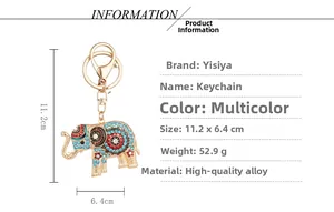 Détail du porte-clés éléphant en cristal avec dimensions 11,2x6,4cm et fermoir mousqueton