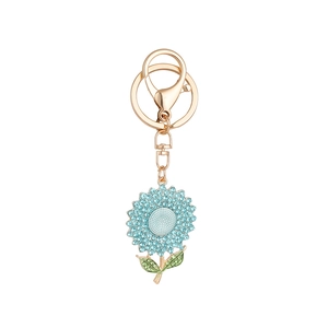 Cute sunflower keychain with blue rhinestones and gold lobster clasp for bags