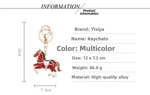 Spécifications détaillées du porte-clés cheval émaillé rouge avec strass et alliage