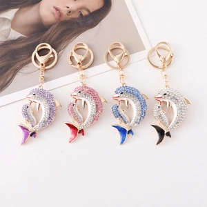 Porte-clés Dauphin de la Série Océan avec Strass Pendentif de Sac Animal en Alliage Plaqué Or pour Femmes Filles Cadeau