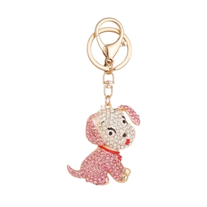 Niedlicher Hundeanhänger mit rosa Kristallen und goldenem Schlüsselanhänger