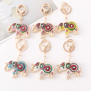 Porte-clés Éléphant Bohème avec Strass Colorés et Émail Style Ethnique Bijou de Sac en Alliage Cadeau pour Femme
