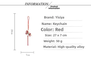 Detail view of red Chinese zodiac horse keychain with alloy material and tassel specs