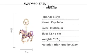 Detail of colorful enamel horse keychain with sparkling crystals and alloy plating