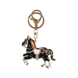 Porte-clés cheval exquis avec émail noir et strass étincelants pour la décoration de sac