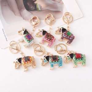 Luxury Rhinestone Elephant Keychain Ethnic Enamel Alloy Animal Key Ring Fashion Bag Charm For Women Gift