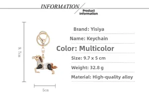 Détails des dimensions du porte-clés cheval en cristal avec fermoir mousqueton