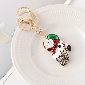 Christmas Santa Claus Climbing Chimney Metal Keychain Brooch Dual Use Alloy Enamel Bag Pendant Festive Holiday Gift Jewelry
