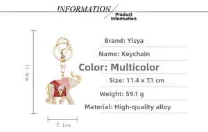 Detailed size and weight information for the colorful crystal elephant keychain