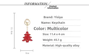Detailed size and weight specs for a red rhinestone-studded Christmas tree keychain