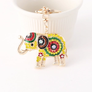 Porte-clés éléphant doré avec strass colorés et émail pour sacs à main