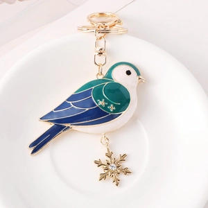 Kreativer Emaille Vogel Schlüsselanhänger Mit Strass Schneeflocke Anhänger Legierung Tier Auto Schlüsselring Tasche Schmuck Geschenk Damen
