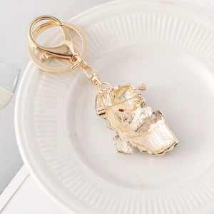 Christmas Santa climbing chimney brooch and keychain pendant in matte gold finish