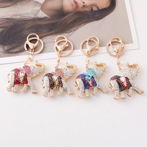 Exquisite Alloy Elephant Keychain Sparkling Rhinestone Enamel Animal Bag Charm Pendant Metal Key Ring Lucky Elephant Jewelry