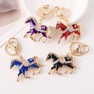 Porte-clés de Luxe en Alliage d'Émail Forme de Cheval Incrusté de Strass Pendentif de Sac Porte-clés de Voiture Cadeau Mixte