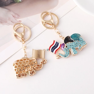 Colorful Thailand elephant keychains with blue rhinestones and heart patterns