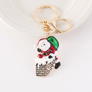 Christmas Santa climbing chimney keychain with red enamel and golden plating pendant