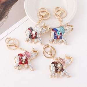 Exquisite gold elephant keychains with colorful crystal embellishments for bag decoration