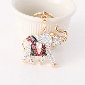Exquisite long nose elephant keychain with colorful crystals and gold plating finish