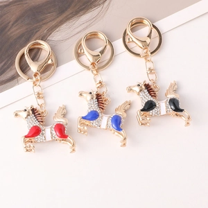 Porte-clés Cheval Dessin Animé Alliage Strass Émail Pendentif Sac pour Femmes Filles Accessoires de Mode