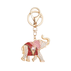 Exquisite elephant keychain with sparkling rhinestones and red enamel decoration