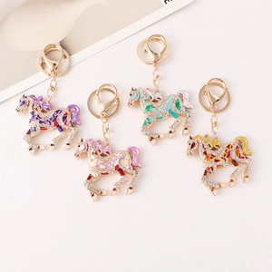 Exquisite horse keychain set with colorful enamel and sparkling rhinestones for bags