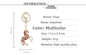 Détails du porte-clés cheval en cristal avec dimensions précises et caractéristiques