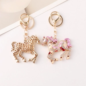 Exquisite enamel horse keychain with sparkling crystals and elegant gold-plated alloy